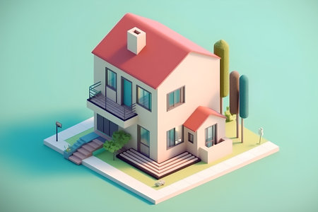 House on a green background. 3d isometric vector illustration.の素材