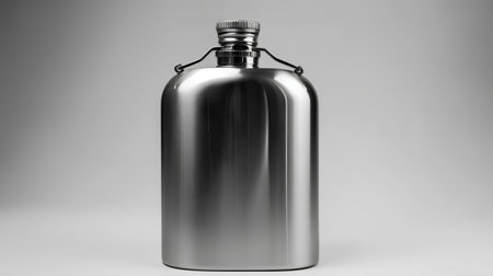 3D rendering of a metal bottle isolated on gray background with clipping pathの素材