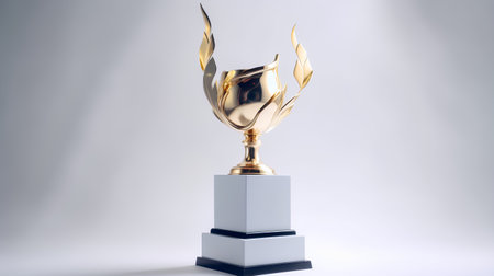 3d rendering of a golden trophy cup on a white background.の素材