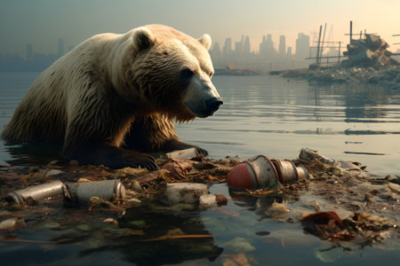 Polar bear in the city. Pollution of the environment.の素材