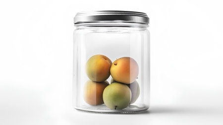 Glass jar with apricots isolated on white background. 3d renderの素材