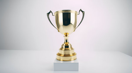 Golden trophy cup on a white background. 3d rendering mock upの素材