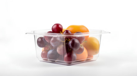 Fruit in a plastic box on a white background. Isolatedの素材