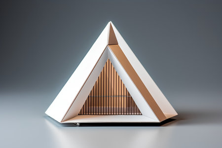3d render of a pyramid made of cardboard isolated on gray backgroundの素材