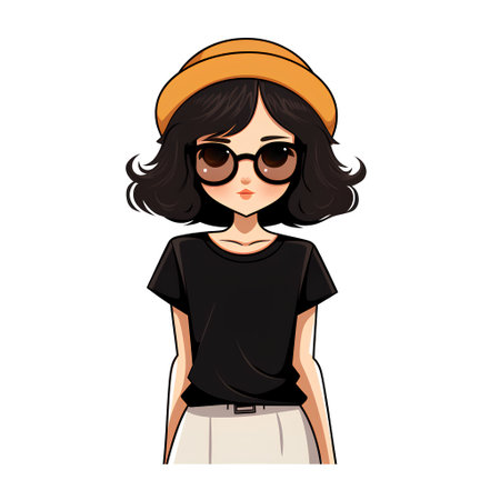 Beautiful hipster girl in sunglasses and hat. Vector illustration.の素材