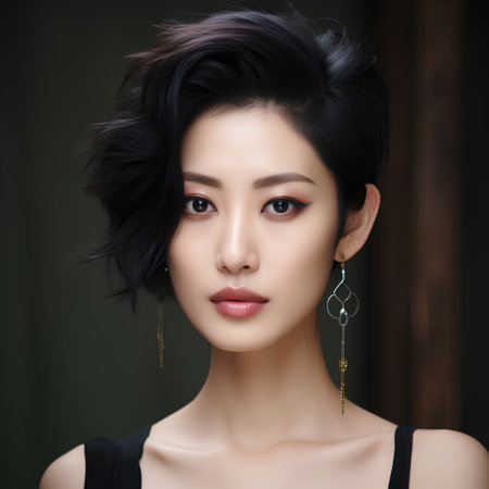 Portrait of beautiful asian woman with professional makeup and hairstyleの素材