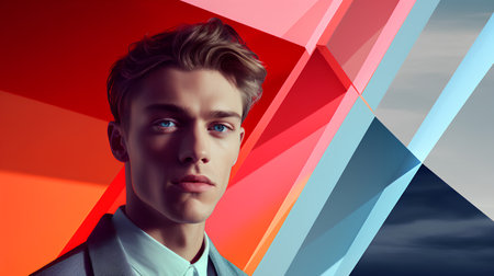 Portrait of a handsome young man in a suit. Men's beauty, fashion.の素材