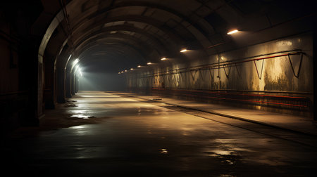 Tunnel in the dark at night. 3D rendering.の素材