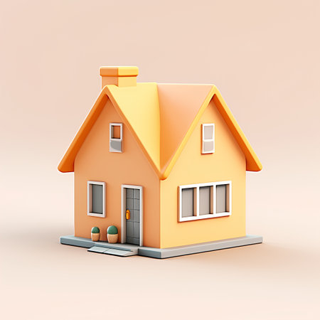 3d render of orange house isolated on pastel beige backgroundの素材