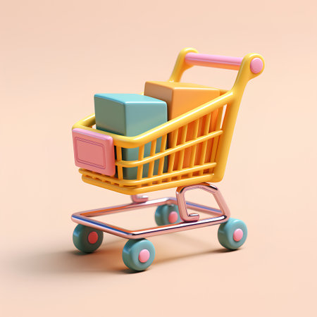 Shopping cart with boxes. 3d render illustration isolated on backgroundの素材