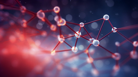 Abstract 3d rendering of chaotic molecule structure. Science and medical background.の素材