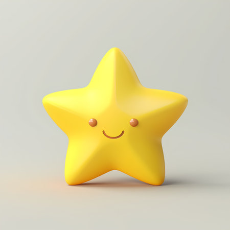 Cute yellow star character isolated on light grey background. 3d renderingの素材