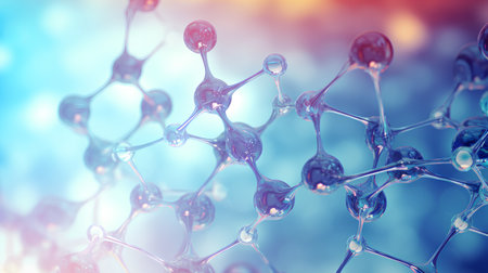 Molecule structure on blue background. 3d render illustration.の素材