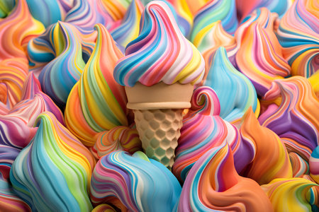 Ice cream cone on colorful background. 3D illustration. Close-up.の素材