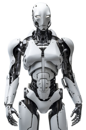 3D rendering of a female robot isolated on white background with clipping pathの素材