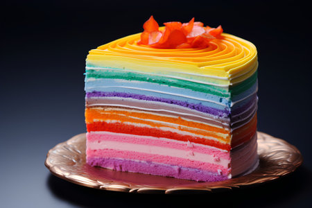 Rainbow cake on a black background. Selective focus. Toned.の素材