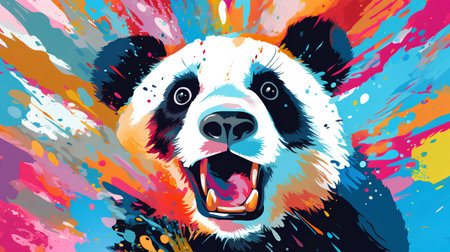 Portrait of a panda bear with a colorful background. Vector illustrationの素材