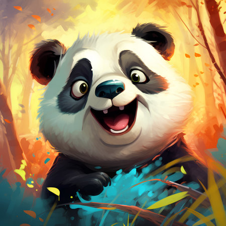 Panda in the forest. Vector illustration of a panda.の素材