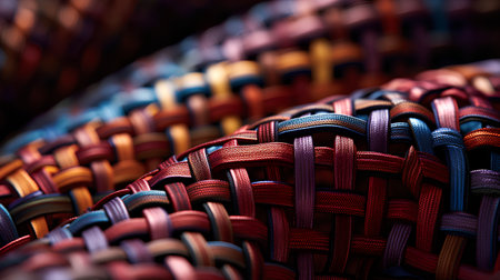 wicker background - closeup of colorful braided rattan patternの素材