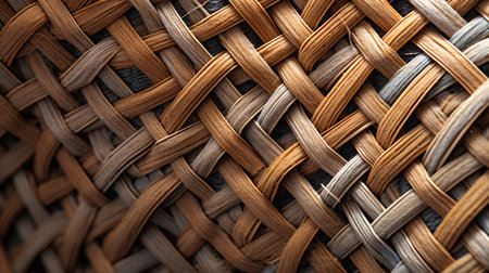Wicker basket texture. Close up view of woven rattan background.の素材