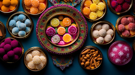 Indian Traditional Sweet Food Rangoli or chocolates in bowlの素材