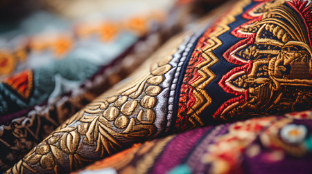 Close up view of the colorful fabrics of different colors. Selective focus.の素材