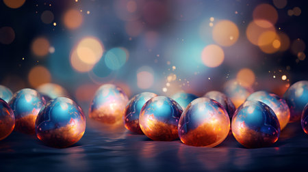Easter eggs background with bokeh lights. 3D illustrationの素材
