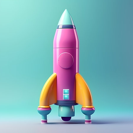 Space rocket isolated on blue background. 3d render. Illustrationの素材