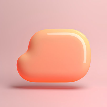 3d glossy orange bubble icon isolated on pastel pink background.の素材