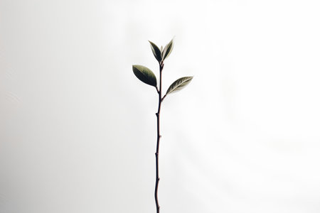 Sprig with green leaves on white background. Minimal style.の素材