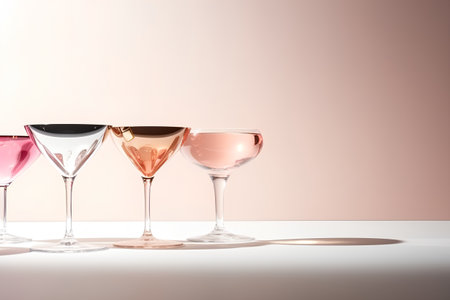 Three glasses of wine on a light background. 3d rendering.の素材