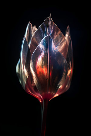 Beautiful tulip flower on a black background. Toned.の素材