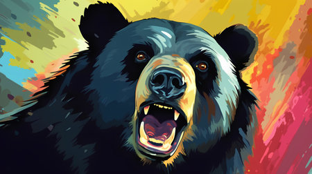 Angry black bear on colorful background. Vector illustration for your designの素材