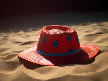 Red hat on the sand in the desert. 3d rendering.の素材