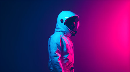 Astronaut in a spacesuit on a pink-blue background.の素材