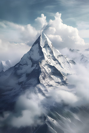Mountain peak in the clouds. Himalaya. Nepal. Europe.の素材