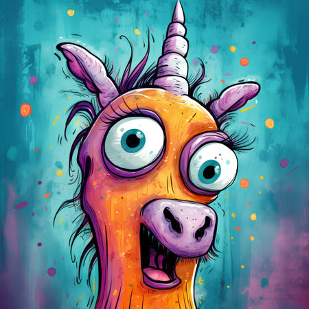 Funny unicorn with big eyes on grunge background. Vector illustrationの素材