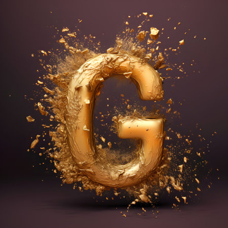 3d letter G in a liquid gold splash. 3d renderingの素材