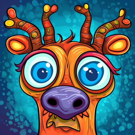 Funny cartoon reindeer with big eyes. Vector illustration.の素材