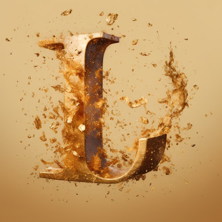 3d render of grunge letter with splashes of oil.の素材