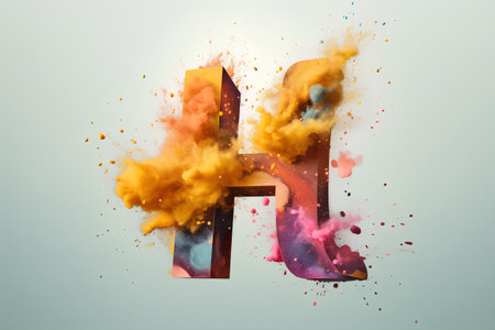 Colorful explosion of paint in the form of the letter H.の素材