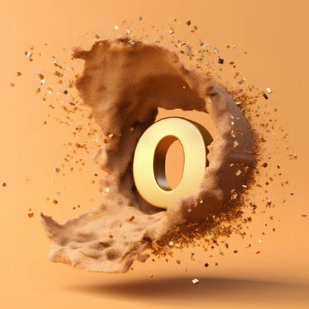 Letter O made of sand isolated on orange background. 3d renderingの素材