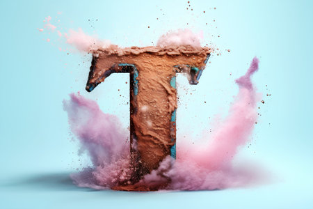 Grunge letter T. Crushed powder font. 3d renderingの素材