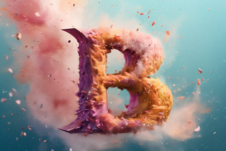 Burning letter B in the form of a colorful explosion. 3d renderingの素材