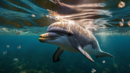 dolphin swimming in the sea. 3d illustration. underwater.の素材
