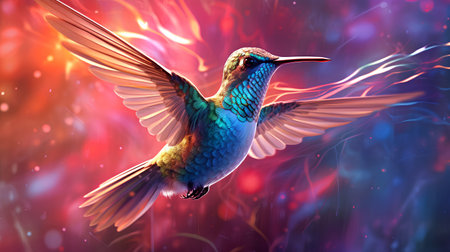 Hummingbird in flight with open wings. 3D illustration.の素材