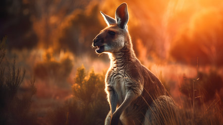 Kangaroo in the sunset. Kangaroo in sunset light.の素材