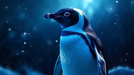 Penguin in the dark blue space. 3D render.の素材