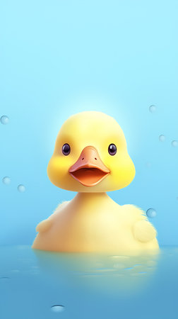 Cute yellow rubber duckling floating in water. Realistic vector illustration.の素材