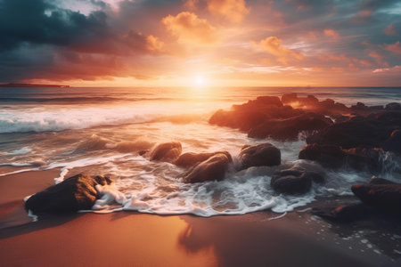 Beautiful seascape. Dramatic sunset over the sea. Nature composition.の素材